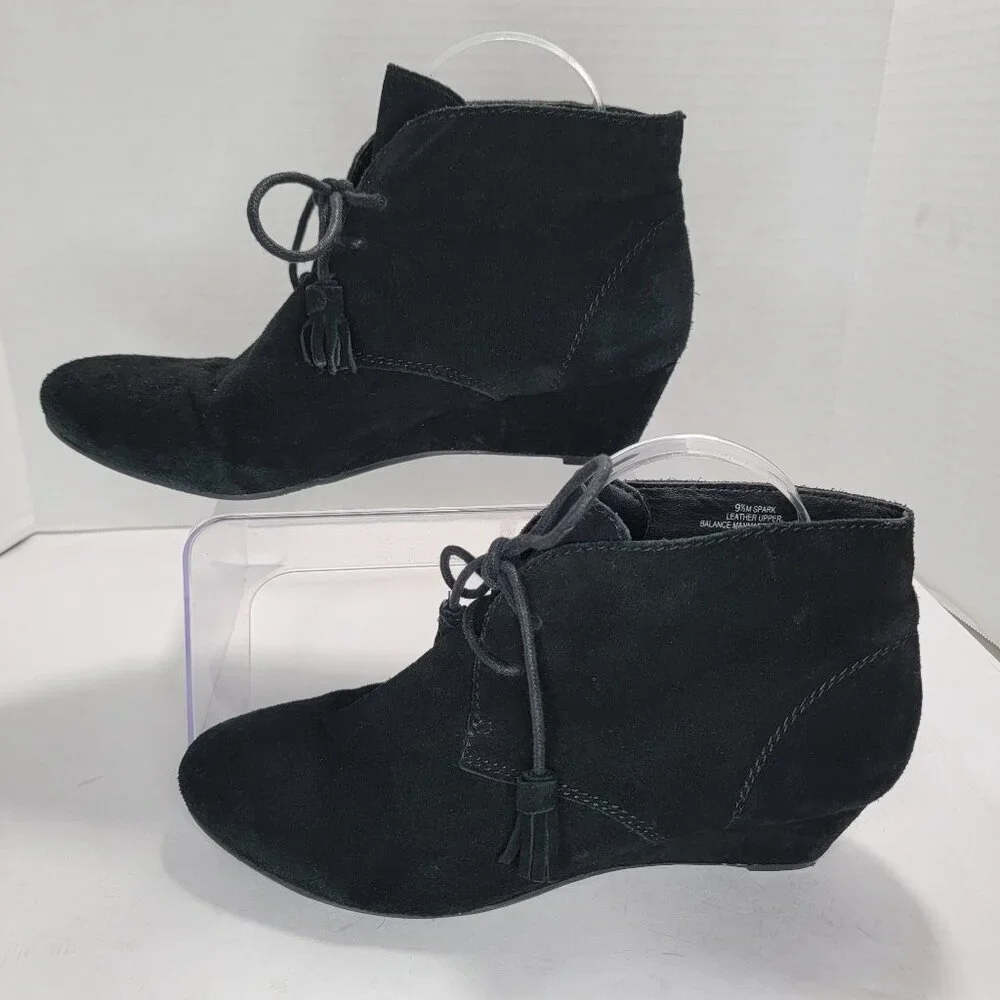 Crown Vintage Boots Womens 9.5 M‎ Spark Black Leather Wedge Ankle Bootie Casual
